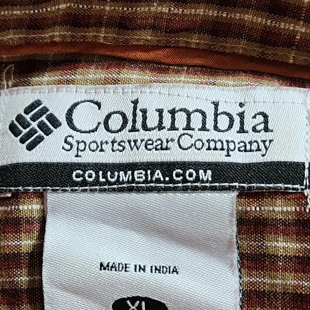 Columbia Button Down Shirt Men's XL Long Sleeve Brown Beige Plaid Cotton - Picture 6 of 11